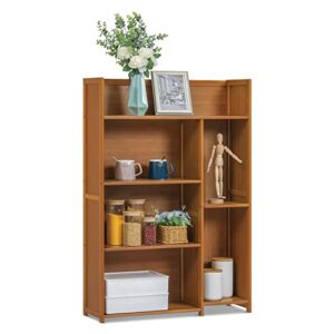 monibloom 4 tier bookcase, bamboo freestanding display shelves bookcase open storage book shelves for living room home office décor, brown