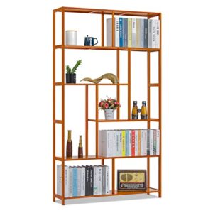 monibloom 5 tier narrow bookcase etagere organizer, bamboo freestanding display shelf storage organizer for home living room office bedroom, brown