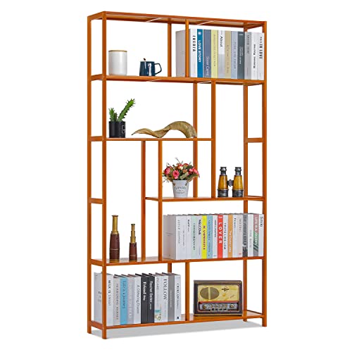 MoNiBloom 5 Tier Narrow Bookcase Etagere Organizer, Bamboo Freestanding Display Shelf Storage Organizer for Home Living Room Office Bedroom, Brown