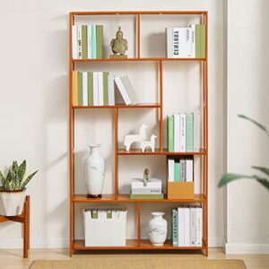 MoNiBloom 5 Tier Narrow Bookcase Etagere Organizer, Bamboo Freestanding Display Shelf Storage Organizer for Home Living Room Office Bedroom, Brown