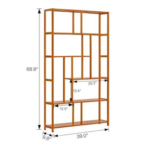 MoNiBloom 5 Tier Narrow Bookcase Etagere Organizer, Bamboo Freestanding Display Shelf Storage Organizer for Home Living Room Office Bedroom, Brown