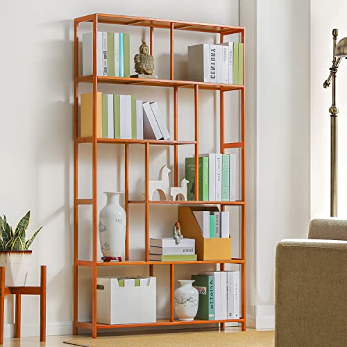 MoNiBloom 5 Tier Narrow Bookcase Etagere Organizer, Bamboo Freestanding Display Shelf Storage Organizer for Home Living Room Office Bedroom, Brown