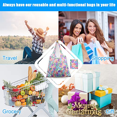 ATAMET 9 Pcs Reusable Grocery Bags, Foldable Shopping Bags, 50LBS Heavy Duty Durable Envirosax Bags, Machine Washable Waterproof Ripstop Tote Bags (Shiny Sweet Flowers)