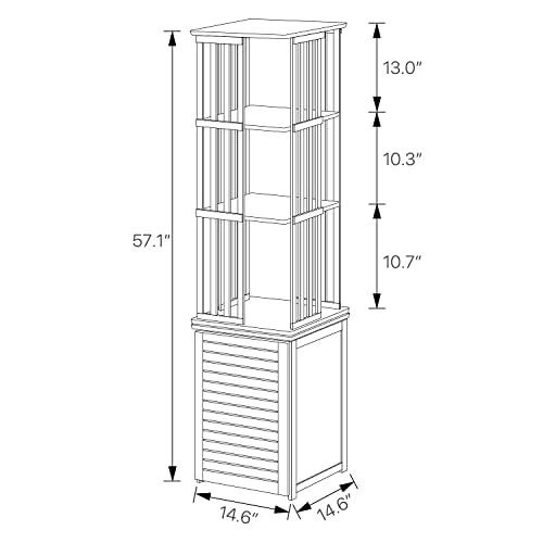 MoNiBloom Bamboo Rotating Bookcase Storage Cabinet with Door, 3 Tier Open Shelves Free Standing Bookshelf Display Organize for Living Room Bedroom, Natural