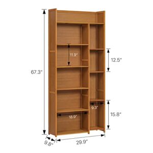 MoNiBloom 6 Tier Bookcase, Bamboo Freestanding Display Shelves Bookcase Open Storage Book Shelves for Living Room Home Office Décor, Brown