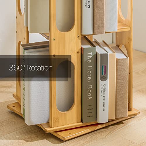 MoNiBloom 5 Tier Bookcase 360 Degree Rotating, Tall Bamboo Book Shelf Storage Display Rack Organizer with Semi-Hollow for Living Room Corner, Front Window, Natural