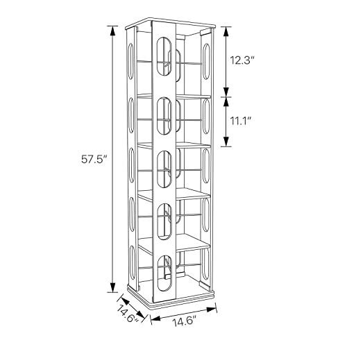 MoNiBloom 5 Tier Bookcase 360 Degree Rotating, Tall Bamboo Book Shelf Storage Display Rack Organizer with Semi-Hollow for Living Room Corner, Front Window, Natural