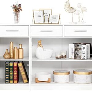 VINGLI Sideboard Cabinet Buffet Table Kitchen Storage Cabinet White Credenza Sideboards and Buffets with Storage Coffee Bar Cabinet with 3 Drawers and Doors for Home Kitchen, Dining Room, Living Room