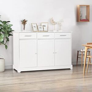 vingli sideboard cabinet buffet table kitchen storage cabinet white credenza sideboards and buffets with storage coffee bar cabinet with 3 drawers and doors for home kitchen, dining room, living room