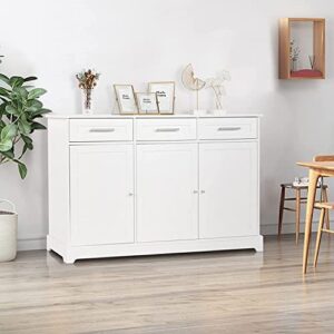 VINGLI Sideboard Cabinet Buffet Table Kitchen Storage Cabinet White Credenza Sideboards and Buffets with Storage Coffee Bar Cabinet with 3 Drawers and Doors for Home Kitchen, Dining Room, Living Room