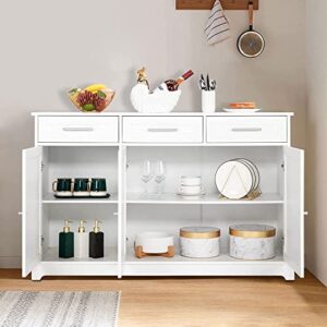 VINGLI Sideboard Cabinet Buffet Table Kitchen Storage Cabinet White Credenza Sideboards and Buffets with Storage Coffee Bar Cabinet with 3 Drawers and Doors for Home Kitchen, Dining Room, Living Room