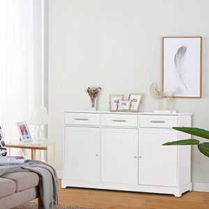 VINGLI Sideboard Cabinet Buffet Table Kitchen Storage Cabinet White Credenza Sideboards and Buffets with Storage Coffee Bar Cabinet with 3 Drawers and Doors for Home Kitchen, Dining Room, Living Room