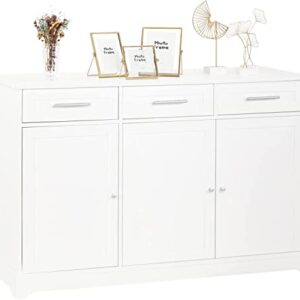 VINGLI Sideboard Cabinet Buffet Table Kitchen Storage Cabinet White Credenza Sideboards and Buffets with Storage Coffee Bar Cabinet with 3 Drawers and Doors for Home Kitchen, Dining Room, Living Room
