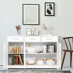 VINGLI Sideboard Cabinet Buffet Table Kitchen Storage Cabinet White Credenza Sideboards and Buffets with Storage Coffee Bar Cabinet with 3 Drawers and Doors for Home Kitchen, Dining Room, Living Room