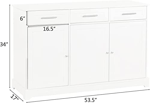 VINGLI Sideboard Cabinet Buffet Table Kitchen Storage Cabinet White Credenza Sideboards and Buffets with Storage Coffee Bar Cabinet with 3 Drawers and Doors for Home Kitchen, Dining Room, Living Room