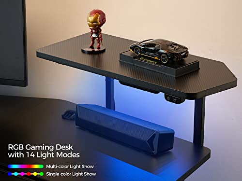 EUREKA ERGONOMIC Gaming Desk with Led Lights, 72" Large Wing-Shaped Studio Desk W Keyboard Tray Monitor Stand Dual Headphone Hanger Cup Holder for Live, Streamer