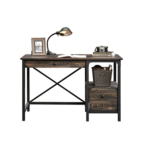 Sauder Steel River Desk, L: 47.48" x W: 23.47" x H: 29.53", Carbon Oak Finish