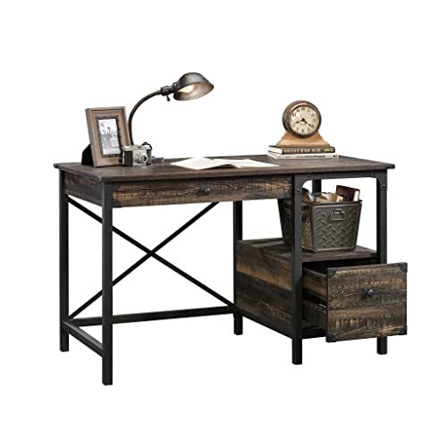 Sauder Steel River Desk, L: 47.48" x W: 23.47" x H: 29.53", Carbon Oak Finish