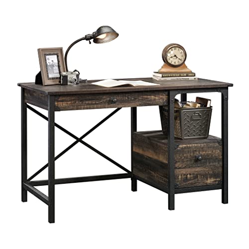 Sauder Steel River Desk, L: 47.48" x W: 23.47" x H: 29.53", Carbon Oak Finish