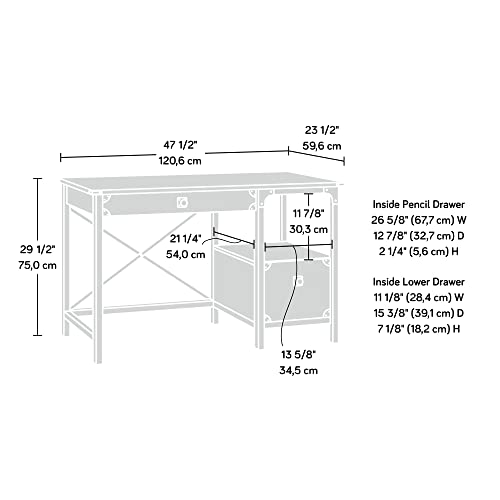 Sauder Steel River Desk, L: 47.48" x W: 23.47" x H: 29.53", Carbon Oak Finish