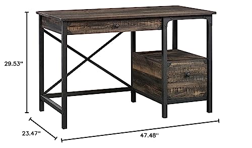 Sauder Steel River Desk, L: 47.48" x W: 23.47" x H: 29.53", Carbon Oak Finish