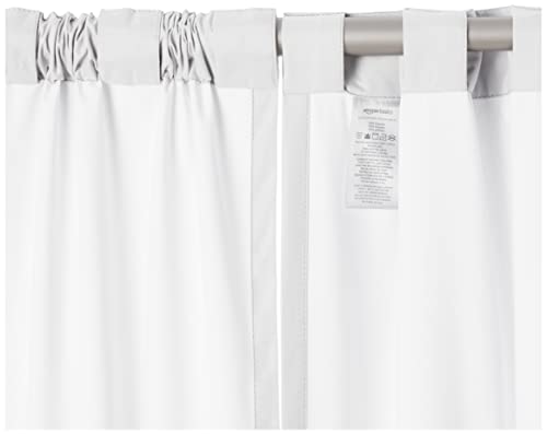 Amazon Basics Room Darkening Blackout Window Curtains with Back Tab Hanging Loops - 52" x 63", White