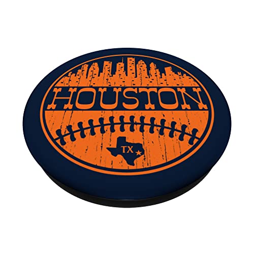 Vintage Houston City Skyline Baseball Retro TX Fan Home PopSockets Swappable PopGrip