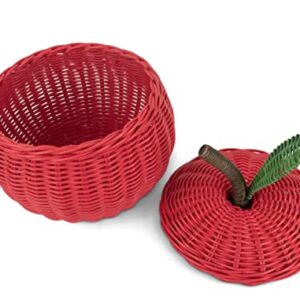 G6 COLLECTION Apple Rattan Storage Basket with Lid Decorative Bin Home Decor Hand Woven Shelf Organizer Cute Handmade Handcrafted Gift Art Decoration Artwork Wicker Apple (Large)