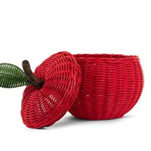 G6 COLLECTION Apple Rattan Storage Basket with Lid Decorative Bin Home Decor Hand Woven Shelf Organizer Cute Handmade Handcrafted Gift Art Decoration Artwork Wicker Apple (Large)