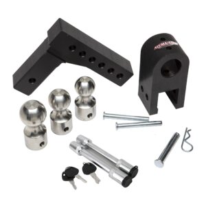 Aluma-Tow Ultra 6" Drop, 6 3/4" Rise Stainless Steel Balls and Locks Adjustable Aluminum Hitch UT623800 for 2" Receivers w Stainless Steel Locking Pins 12,000 lbs GTWR, Black