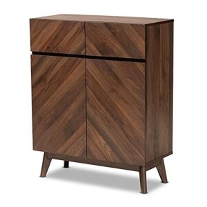pemberly row mid-century modern walnut brown finished wood shoe cabinet
