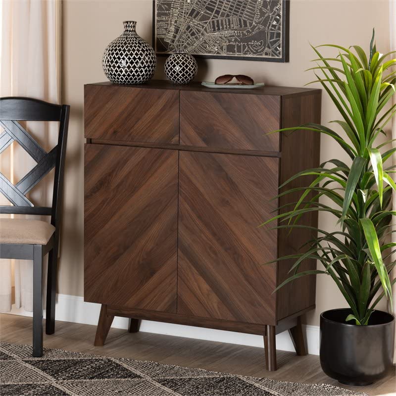 Pemberly Row Mid-Century Modern Walnut Brown Finished Wood Shoe Cabinet