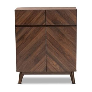 Pemberly Row Mid-Century Modern Walnut Brown Finished Wood Shoe Cabinet