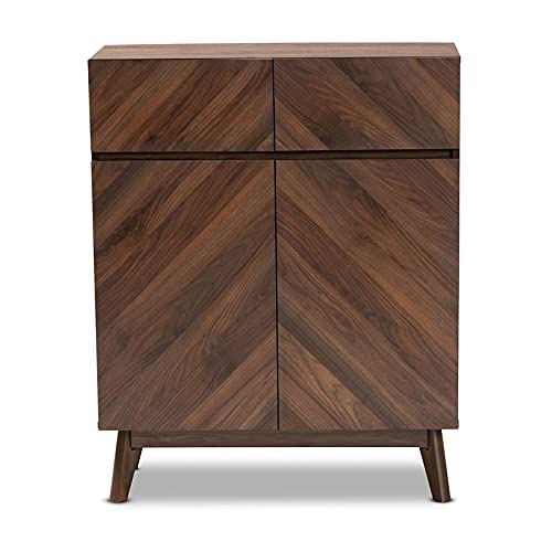 Pemberly Row Mid-Century Modern Walnut Brown Finished Wood Shoe Cabinet