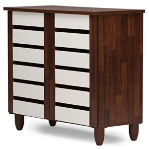 pemberly row contemporary 2 door shoe cabinet in dark oak and white