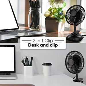 RamPro Portable Desk and Clip on Fan, 6 Inch Fans Small and Quiet Plug In, Small Personal Cooling Fan for Desk Home Bedroom Office, 2 Speed, Adjustable Tilt, Black