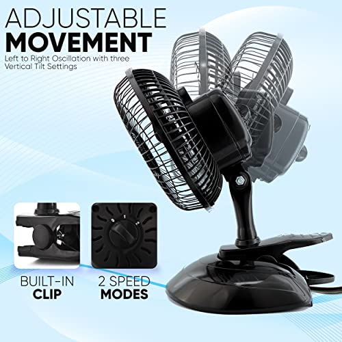 RamPro Portable Desk and Clip on Fan, 6 Inch Fans Small and Quiet Plug In, Small Personal Cooling Fan for Desk Home Bedroom Office, 2 Speed, Adjustable Tilt, Black