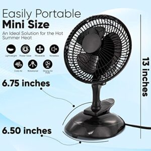 RamPro Portable Desk and Clip on Fan, 6 Inch Fans Small and Quiet Plug In, Small Personal Cooling Fan for Desk Home Bedroom Office, 2 Speed, Adjustable Tilt, Black