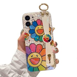 lastma for iphone 11 case cute with wrist strap kickstand glitter bling cartoon imd soft tpu shockproof protective cases cover for girls and women - sunflower