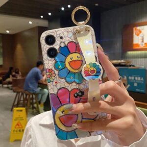 Lastma for iPhone 11 Case Cute with Wrist Strap Kickstand Glitter Bling Cartoon IMD Soft TPU Shockproof Protective Cases Cover for Girls and Women - Sunflower