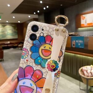 Lastma for iPhone 11 Case Cute with Wrist Strap Kickstand Glitter Bling Cartoon IMD Soft TPU Shockproof Protective Cases Cover for Girls and Women - Sunflower