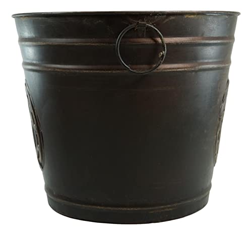 Ebros Rustic Western Texas Lone Star with Lucky Horseshoe Old Fashioned Bucket Metal Floral Vase Or Waste Basket Bin 12.5" Wide Home and Bathroom Accent Country Farmhouse Cowboy Decorative Accent