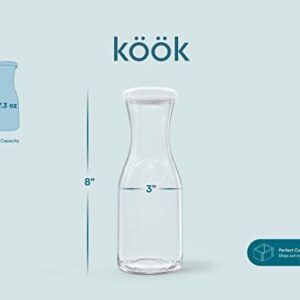 Kook Small Glass Carafes with Lids, Mini Beverage Pitcher, Clear Jugs for Mimosa Bar, Water, Wine, Milk, Juice, 17.3 oz, Set of 6