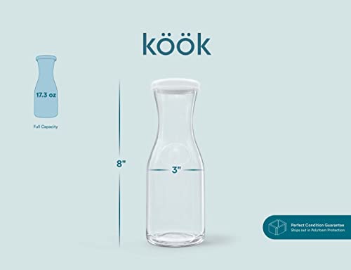 Kook Small Glass Carafes with Lids, Mini Beverage Pitcher, Clear Jugs for Mimosa Bar, Water, Wine, Milk, Juice, 17.3 oz, Set of 6