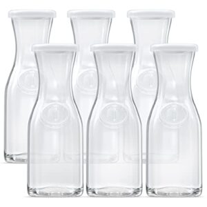 kook small glass carafes with lids, mini beverage pitcher, clear jugs for mimosa bar, water, wine, milk, juice, 17.3 oz, set of 6