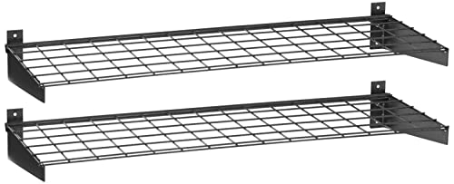 Hyloft 45-Inch X 15-Inch Steel Wall Shelf Storage Rack for Garage, Low-Profile Brackets, Max Shelf Load 200 Pounds, Hammertone, 2-Pack