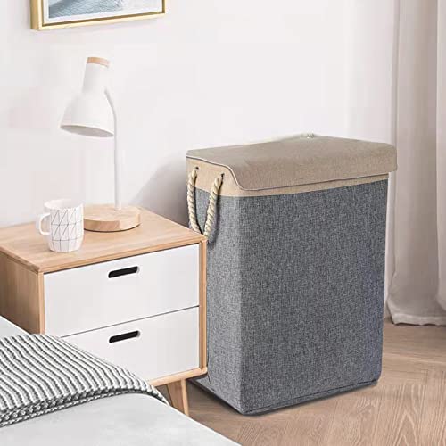 Laundry Basket with Lid & Inner Liner Bag Collapsible Stand Large Hamper for Bedroom Bathroom Dorm, Toys Clothing Organization 77L (Grey) (‎EYH003001)