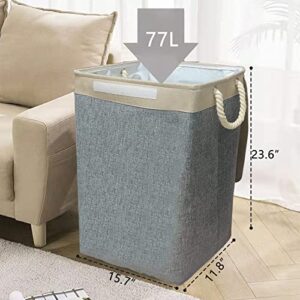 Laundry Basket with Lid & Inner Liner Bag Collapsible Stand Large Hamper for Bedroom Bathroom Dorm, Toys Clothing Organization 77L (Grey) (‎EYH003001)