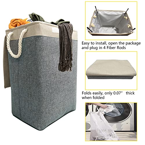 Laundry Basket with Lid & Inner Liner Bag Collapsible Stand Large Hamper for Bedroom Bathroom Dorm, Toys Clothing Organization 77L (Grey) (‎EYH003001)