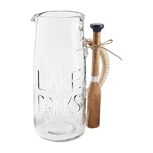 Mud Pie Drinks Glass Pitcher, Lake, pitcher 9.25" x 7" | oar 8"